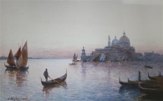 James Walker Gozzard (1862-1939) watercolour, Moonlight, Venice, 14 x 22.5cm.